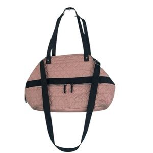 BETSEY JOHNSON Weekender Bag Pink Quilted Hearts Pockets Shoulder Strap READ